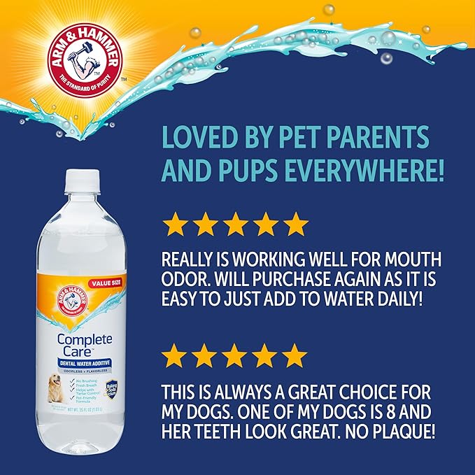 Arm & Hammer Complete Care Dental Water Additive for Dogs, Dog Breath Freshener, Dog Mouth Wash or Dental Rinse, Simply Add to Pet Drinking Water for Fresher Breath, Value Size 35 FL OZ
