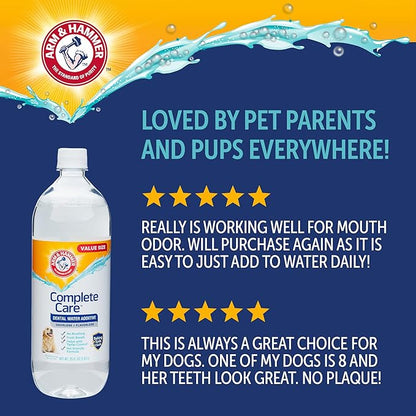 Arm & Hammer Complete Care Dental Water Additive for Dogs, Dog Breath Freshener, Dog Mouth Wash or Dental Rinse, Simply Add to Pet Drinking Water for Fresher Breath, Value Size 35 FL OZ