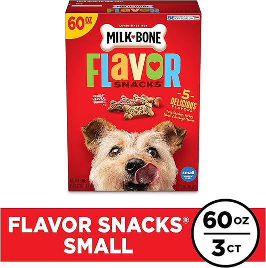 Milk-Bone Flavor Snacks Small Dog Biscuits, Flavored Crunchy Dog Treats, 60 Oz. Boxes (Pack of 3)
