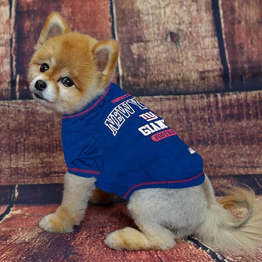 NFL New York Giants Dog T-shirt Large. - Licensed Shirt for Pets Team Colored with Team Logos- Premium Stretchable Materials for the comfort of your Dog & Cat