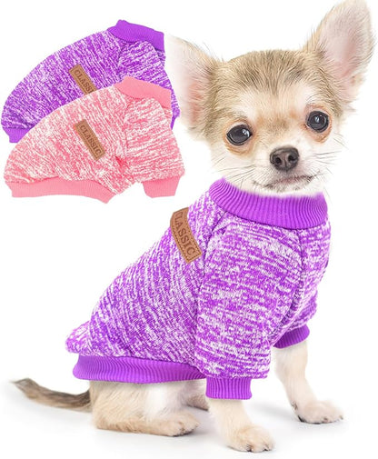 2 Pieces Dog Sweaters for Small Dogs Fall Dog Clothes Female Winter Fleece Puppy Sweaters Warm Thick Outfit Pet Small Dog Sweater for Boy Girl Dogs Yorkie, Chihuahua, Bulldog, Dachshund,Pug, Medium