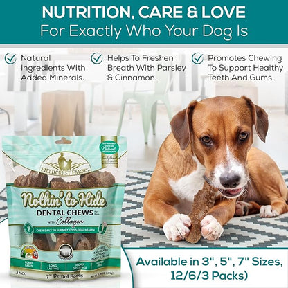 Fieldcrest Farms Dental Chews for Dogs, Bone (5inches, 6count Pack) – Tackles Plaque, Tartar, Promotes Dental Health – w/Collagen, Organic, Gluten-Free