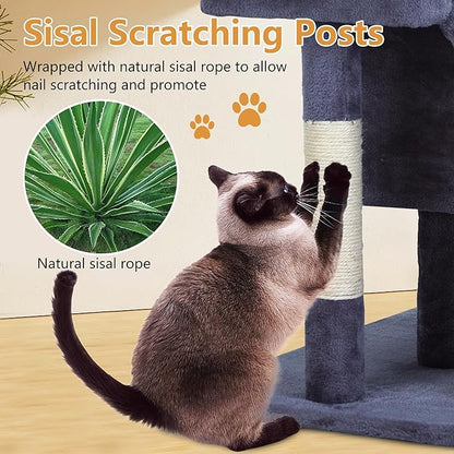 FDW Cat Tree for Indoor Cats 36 Inches Cat Tower Multi-Level Indoor Cat Play Condo House with Scratching Posts, Spacious Perch, Sisal Posts and Dangling Toys (Dark Grey)