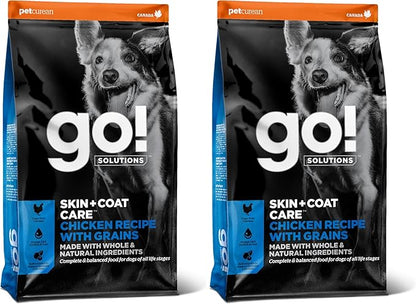 Go! Solutions Skin + Coat Care Chicken Dry Dog Food with Grains, Healthy Kibble with Omega-3s & 6s for Soft, Shiny Fur, for Puppies, Adults, & Seniors, 3.5 lb Bag (Pack of 2)