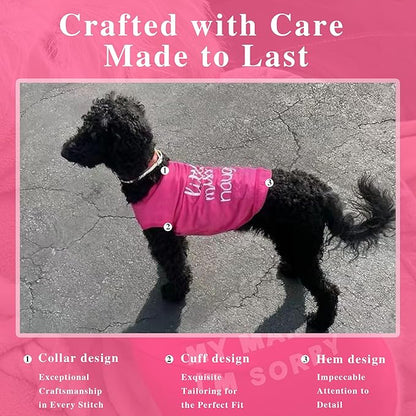 Pink Cotton Dog Shirt with 'Little Miss Naughty' Bee Print, Soft & Breathable Pet Apparel for Small to Large Dogs, All-Season Sleeveless Vest, Cute and Comfortable Dog Outfit.Pink XXL