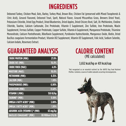 Nulo Frontrunner Dry Dog Food - Adult High-Protein Turkey, Trout & Spelt Recipe, Natural Kibble with Ancient Grains, Probiotics, Taurine, Omega 3 for Small, Medium and Large Breeds, 25lb Bag