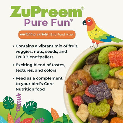 ZuPreem Pure Fun Bird Food, Parrot, Conure, Caique, African Grey, Eclectus,Small Cockatoo,Seed and Pellet Blend for Medium Large Birds,Bird Food Mixer Topper, Enriching Variety (ML, 2 lbs)(Pack of 2)