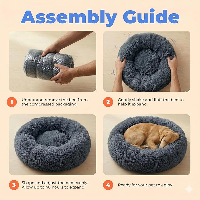Best Pet Supplies Round Calming Dog Bed for Small, Medium & Large Dogs, Plush Donut Cuddler Pet Bed w/Raised Rim for Head, Neck Support, Anti-Slip Bottom Washable Bed - Gray, 20 x 20 x 6