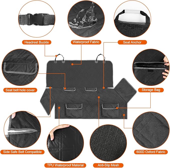 Dog Car Seat Cover Compatible with Nissan Rogue 2014-2025, Waterproof Pet Bench Seat Cover for Back Seat, 600D Heavy Duty Scratch Proof Nonslip Truck Seat Covers for Dogs