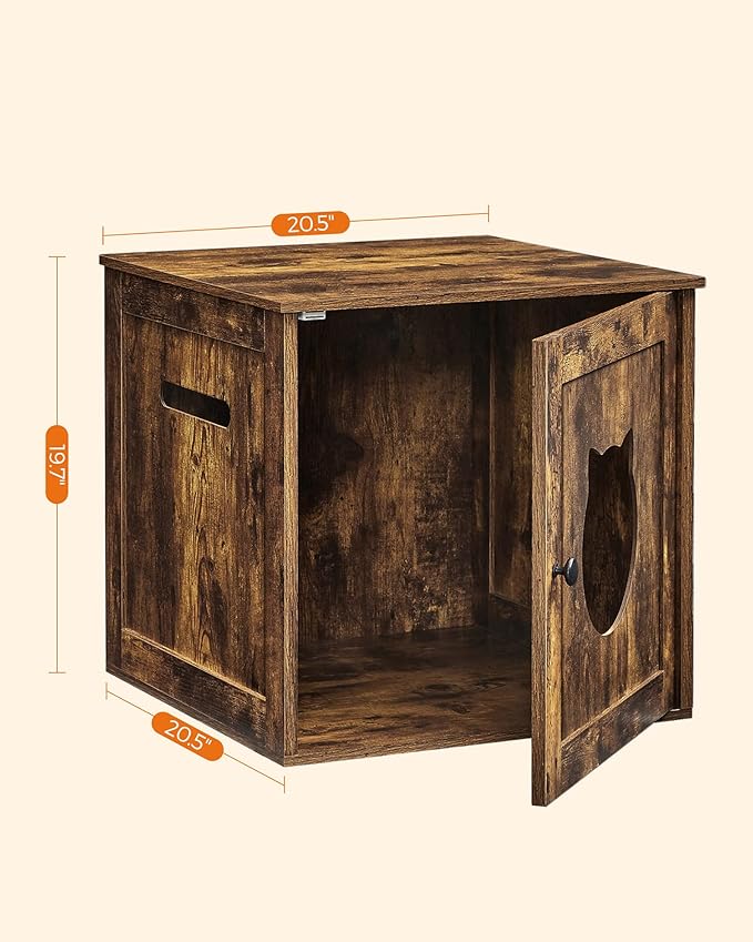 Feandrea Cat Litter Box Furniture, Hidden Litter Box Enclosure Cabinet with Single Door, Indoor Cat House, End Table, Nightstand, Rustic Brown UPCL004X01