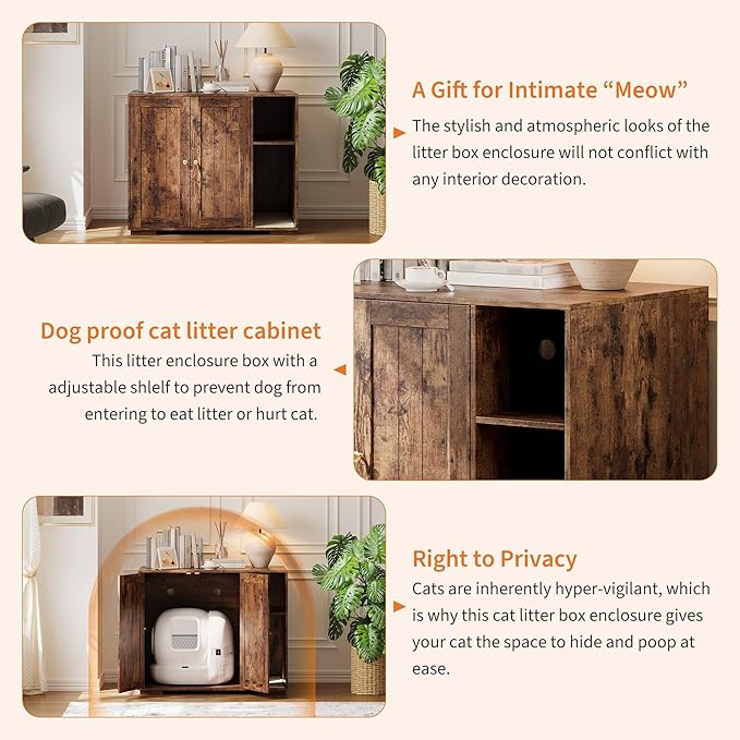 Large Cat Litter Enclosure with Litter Collector, Enclosure for Self-Cleaning Litter Boxes,Adjustable Shelf for Dog Proof,Charging Station, Large Hidden Litter Box for Cat, Cat House