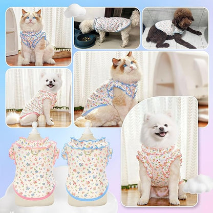 2 Pack Dog Shirt for Small Dogs Breathable Summer Clothes with Ruffled Sleeves Dog Tshirt Stretchy Pet Tee for Puppies Sphynx Cats Kitten Frenchie Dachshund(Pink&Blue,Small)