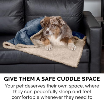 Furhaven Waterproof & Self-Warming Throw Blanket for Dogs & Indoor Cats, Washable & Reflects Body Heat - Soft-Edged Terry & Sherpa Dog Blanket - Cozy Denim, Medium