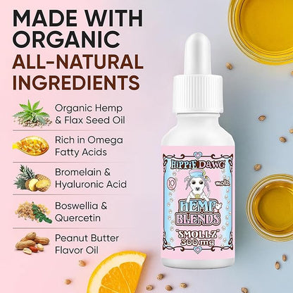 Hippie Dawg Smallz Hemp Oil for Small Dogs (5-25 lbs) - Advanced Hip and Joint Support with Glucosamine, Collagen, Bromelain & Omega 3 6 9 - Natural Pet Tincture for Mobility & Comfort - 1oz