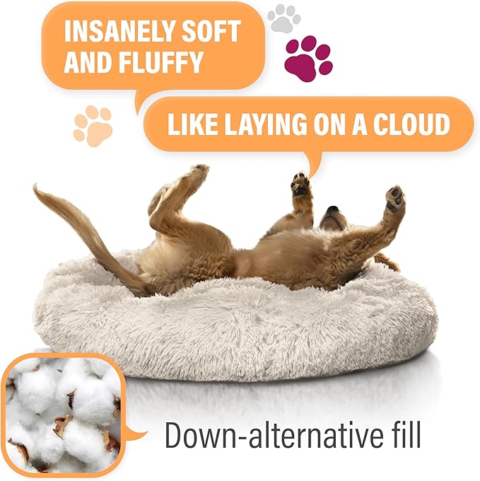 Active Pets Premium Small Donut Dog Bed, Fits Up to 45 lbs, Removable Cover & Washable Cushion, Plush Long Pile Faux Fur Fabric, Portable Dark Grey Pet Bed Furniture for Puppies Adult Canines & Cats