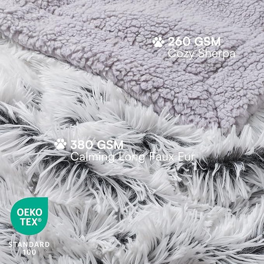Luciphia Large Waterproof Dog Blanket for Pet Washable Liquid Proof Bed Intimacy Protection Shaggy Plush Calming Long Faux Fur Couch Cover Calming Cat Throw Blankets, Mist Grey, 50" x 60"
