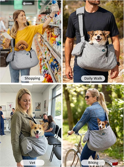 Ownpets Pet Sling Carrier, Fits 15 to 25lbs Extra-Large Dog/Cat Sling Carrier Reversible and Hands-Free Dog Bag with Adjustable Strap and Pocket Shoulder Pad for Outdoor Travel Hiking