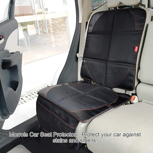 MORROLS Car Seat Protector for Child, Baby, Pets -1 Pack car seat Cover with Thick Padding- Waterproof Universal Size with Mesh Pockets (Black)