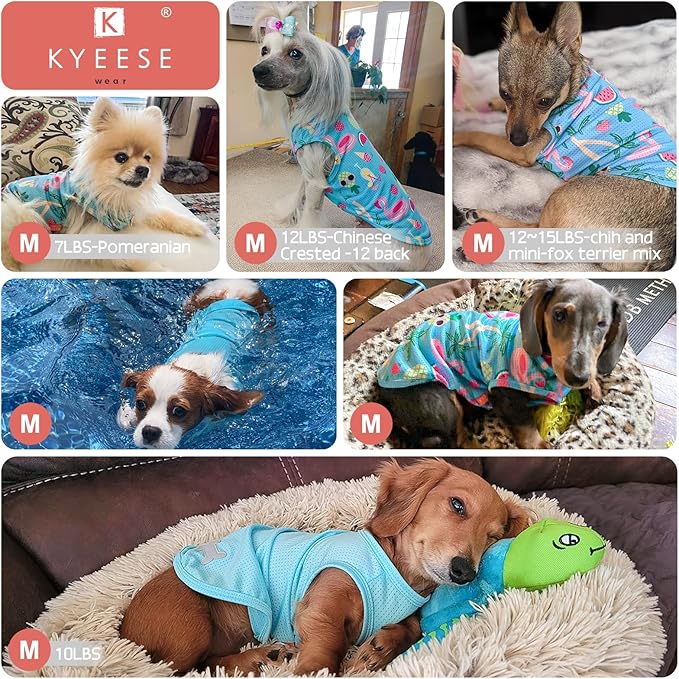 KYEESE 2Pack Dog Shirt, Lightweight Sun Protection Dog T Shirts for Small Dogs Boy Girl, Breathable Mesh Tank Top Sleeveless Pet Reflective Vest, Soft Summer Dogs Clothes, Hawaii+Green, M