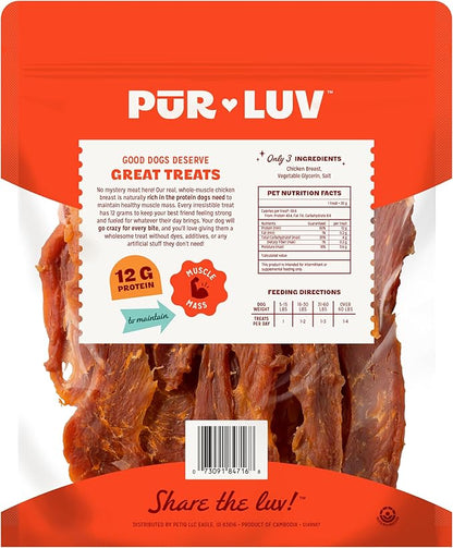 Pur Luv Chicken Jerky Dog Treats, Made with 100% Real Chicken Breast, 32 Ounces, Healthy, Easily Digestible, Long-Lasting, High Protein, Satisfies Dog's Urge to Chew