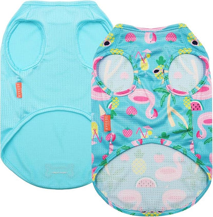 KYEESE 2Pack Dog Shirt, Lightweight Sun Protection Dog T Shirts for Small Dogs Boy Girl, Breathable Mesh Tank Top Sleeveless Puppy Reflective Vest, Soft Summer Dogs Clothes, Flamingo+Blue, S