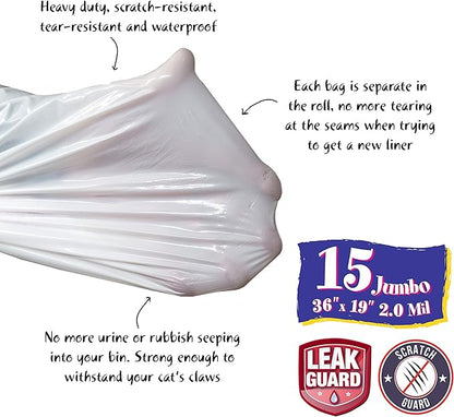 15 Count Fresh Kitty Litter Box Liners Super Thick, Durable, Easy Clean Up Jumbo Drawstring Scented Litter Pan Box Liners, Bags for Pet Cats