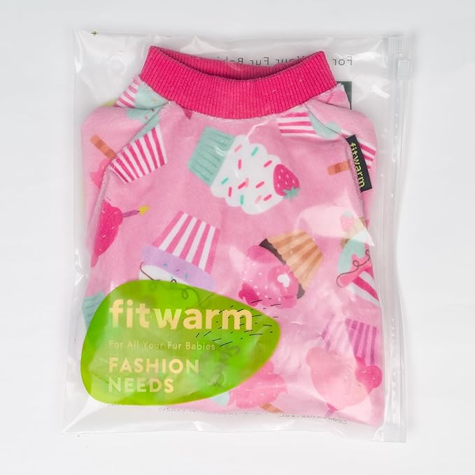 Fitwarm Cupcake Dog Pajamas, Birthday Outfit for Small Dogs Girl, Cozy Pet Onesie with Feet, Pink, Large