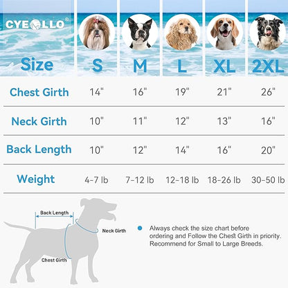 cyeollo 2pack Dog Cooling Shirt, Breathable Sleeveless Summer Clothes for Dogs, Intant Cool Dog T Shirts for Small Dogs, Blue Sky L