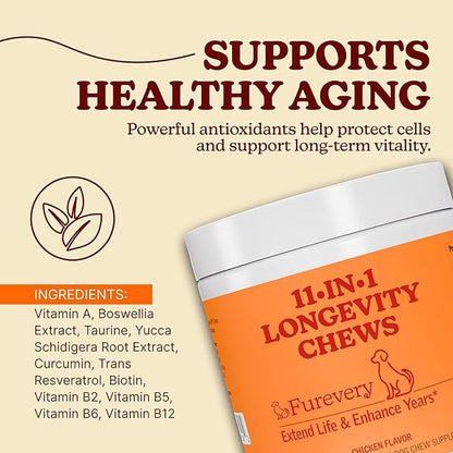 Dog Multivitamin Chews – 11-in-1 Daily Multivitamin for Dogs, Chicken Flavor with Flaxseed, Supports Immune System, Hip & Joint, Skin & Coat, Heart Health, Energy & Vitality, 60 Count