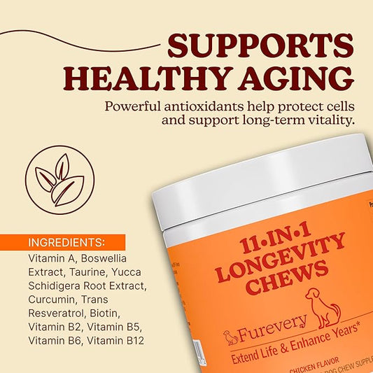 Dog Multivitamin Chews – 11-in-1 Daily Multivitamin for Dogs, Chicken Flavor with Flaxseed, Supports Immune System, Hip & Joint, Skin & Coat, Heart Health, Energy & Vitality, 60 Count