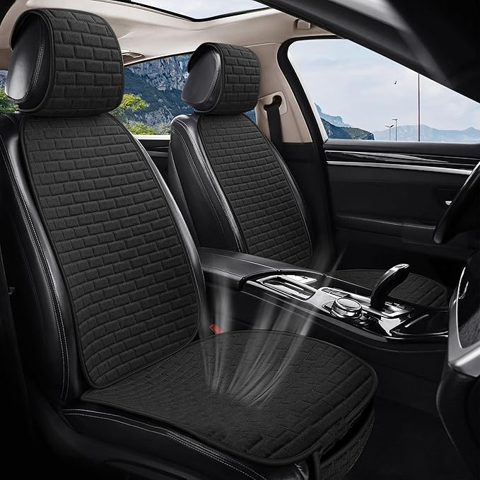 VarCozy Linen Car Seat Covers, Breathable Front Pair Seat Covers for Cars with Non-Slip Protector for All Seasons, Universal Front Seat Covers for Cars, SUVs, Trucks