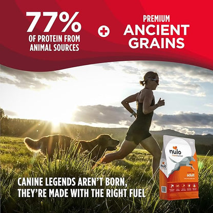 Nulo Frontrunner Dry Dog Food - Adult High-Protein Turkey, Trout & Spelt Recipe, Natural Kibble with Ancient Grains, Probiotics, Taurine, Omega 3 for Small, Medium and Large Breeds, 5lb Bag
