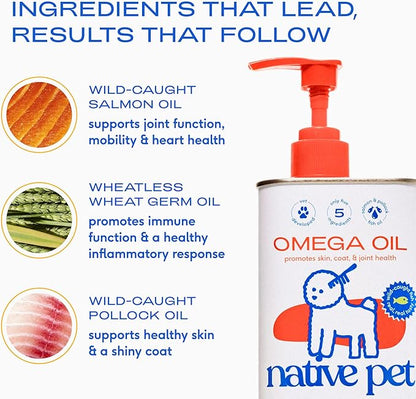 Native Pet Omega 3 Fish Oil for Dogs & Cats – Wild Alaskan Salmon Oil for Dogs Skin and Coat, Supports Joints, Heart & Shedding – Fast-Absorbing Omega 3 6 9 Liquid Supplement – 32oz