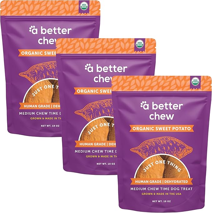 A Better Treat – Organic Sweet Potato Dog Treats, Single Ingredient, Dehydrated | Natural, Healthy, Long Lasting Chew, Diabetic Friendly | Sourced and Made in the USA