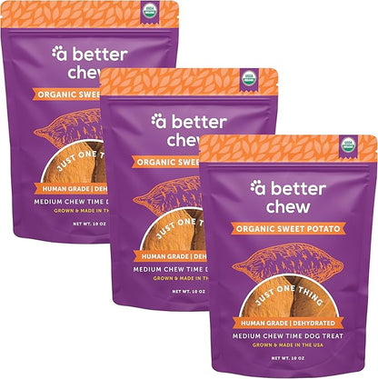 A Better Treat – Organic Sweet Potato Dog Treats, Single Ingredient, Dehydrated | Natural, Healthy, Long Lasting Chew, Diabetic Friendly | Sourced and Made in the USA