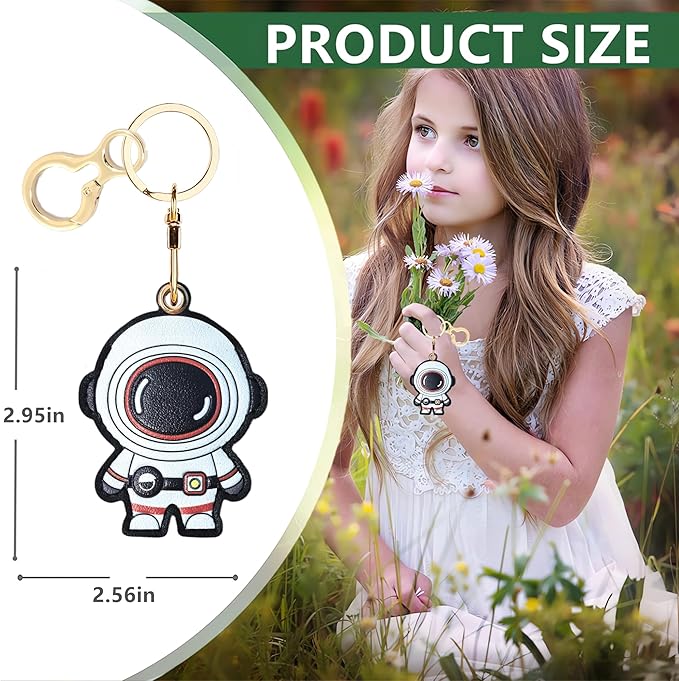 Leather Keychain Holder Case Compatible with AirTag,Cute Protective Cover with Keyring,Anti-Scratch Finder GPS Tracker Case for Wallet Keys,bag,pets,Backpack(Astronaut White)