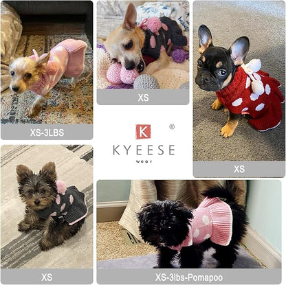 KYEESE Dog Sweater Dress with Leash Hole Small Turtleneck for Girl Dog Sweater Dress Polka Dot Knit Warm Puppy Sweaters with Pom Pom Ball