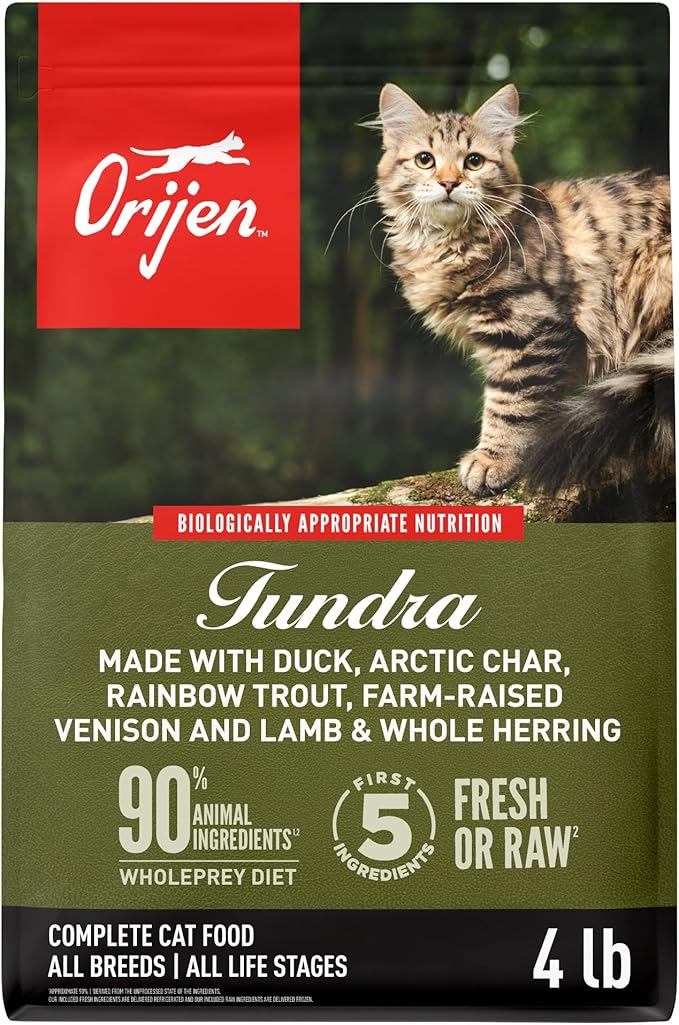 ORIJEN Grain Free High Protein Premium Dry Cat Food Tundra Recipe 4lb Bag