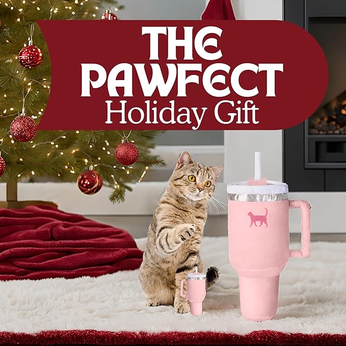 PUPROAR Kitty Cup Catnip Toy - Easter & Birthday Cat Gift Toy with Catnip & Crinkle, Funny Gift for Girl Indoor Kitten (Pink Peach Dust)