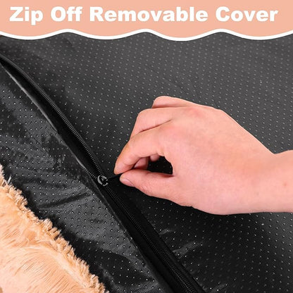 Bedfolks Plush Waterproof Dog Crate Bed, Removable Washable Cover, Faux Fur, Fluffy Kennel Bed 17"x12", Camel