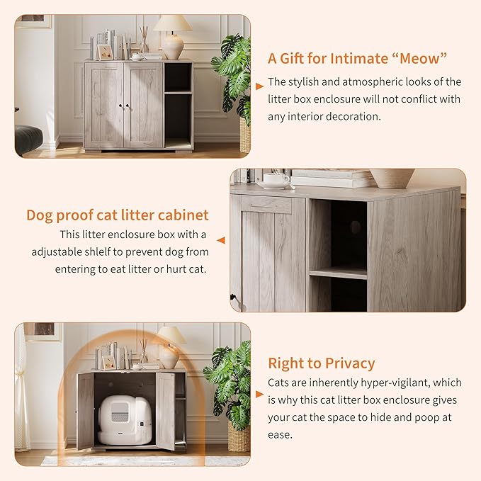 Large Cat Litter Enclosure with Litter Collector, Enclosure for Self-Cleaning Litter Boxes,Adjustable Shelf for Dog Proof,Charging Station, Large Hidden Litter Box for Cat, Cat House