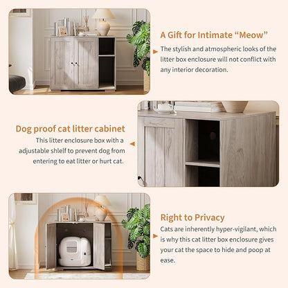 Garvee Dog-Proof Large Cat Litter Box Enclosure with Scratch Pad, Large Automatic Litter Box Furniture for Placing Self-Cleaning Litter Box,Litter Cabinet with Outlet,Space for Cat Stuffs