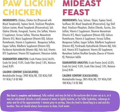 Bundle of Weruva Cat Freeze Dried Foods, Mideast Feast with Tilapia, and Paw Lickin' Chicken with Chicken Breast, 1oz Bags