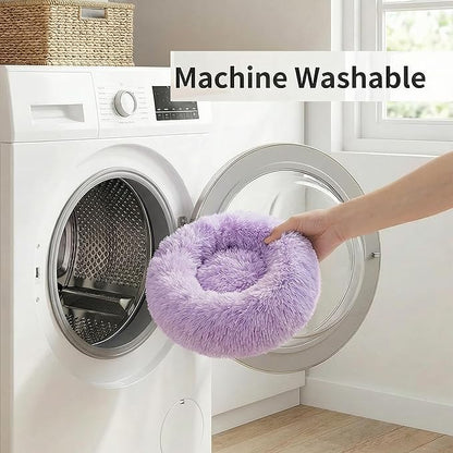 Tiny Dog Bed 11.8 Inch for Extra Small Dogs,Washable Puppy Bed,Soft Faux Fur Calming Donut Bed for Chihuahua Yorkie Maltese Pomeranian,Purple and White
