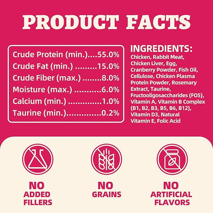 Wellix Rabbit & Cranberry Freeze Dried Raw Topper for Dogs & Cats - Freeze Dried Dog & Cat Treats for Indoor Cats - Hypoallergenic Protein, Cat UTI, Taurine for Dogs, Grain Free