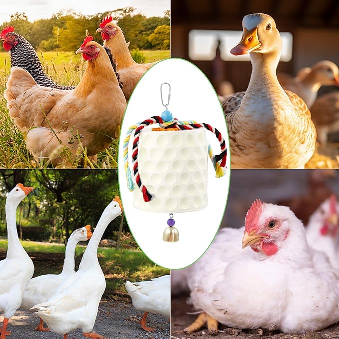 Extra Large Chicken Chewing Toy, Chicken Beak Grinding Stone with Bells, Cage Toys for Poultry (White)