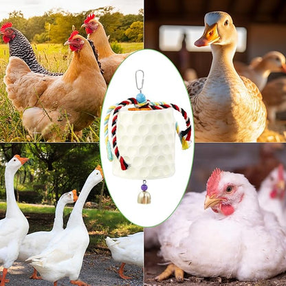 Extra Large Chicken Chewing Toy, Chicken Beak Grinding Stone with Bells, Cage Toys for Poultry (White)