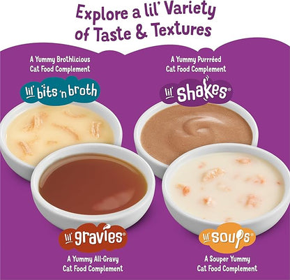 Friskies Purina Pureed Cat Food Topper,Lil’ Shakes with Scrumptious Salmon Lickable Cat Treats - 1.55 oz. Pouches,(Pack of 32)