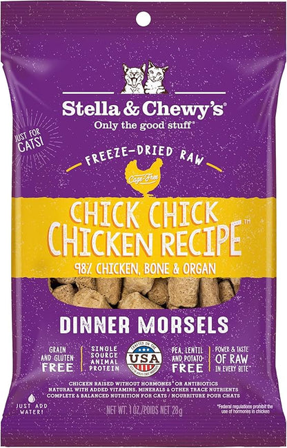 Stella & Chewy's Freeze-Dried Raw Cat Dinner Morsels - Premium Chicken Recipe with 98% Cage-Free Meat & Organs - Natural Grain-Free Cat & Kitten Food - Made in USA - 1 oz (Pack of 6)