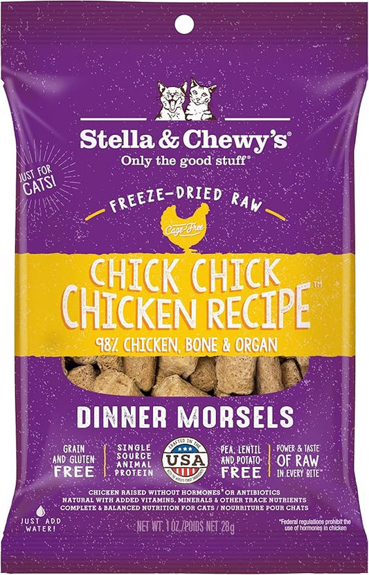 Stella & Chewy's Freeze-Dried Raw Cat Dinner Morsels - Premium Chicken Recipe with 98% Cage-Free Meat & Organs - Natural Grain-Free Cat & Kitten Food - Made in USA - 1 oz (Pack of 6)